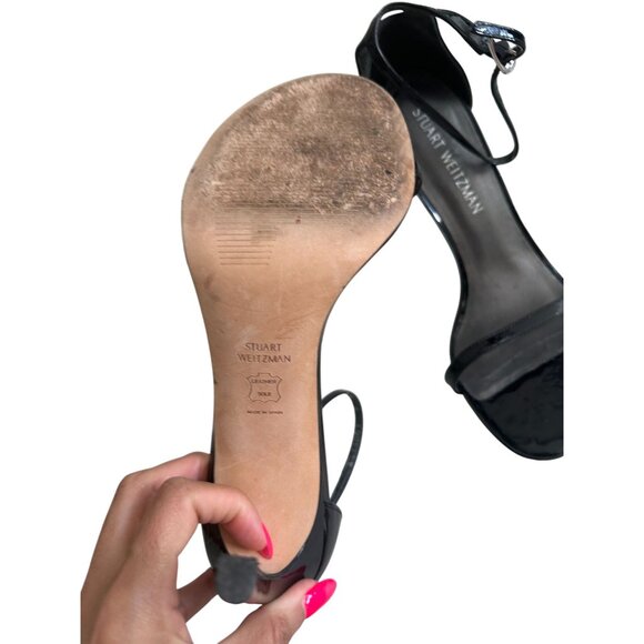 STUART WEITZMAN Black Patent Leather Ankle Strap Heels Size 9 - Picture 6 of 8